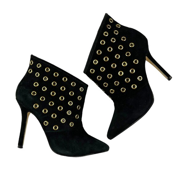 Boston Proper Stiletto Ankle Boots  Women's 6.5  Black Suede w Gold Grommets - Picture 1 of 11